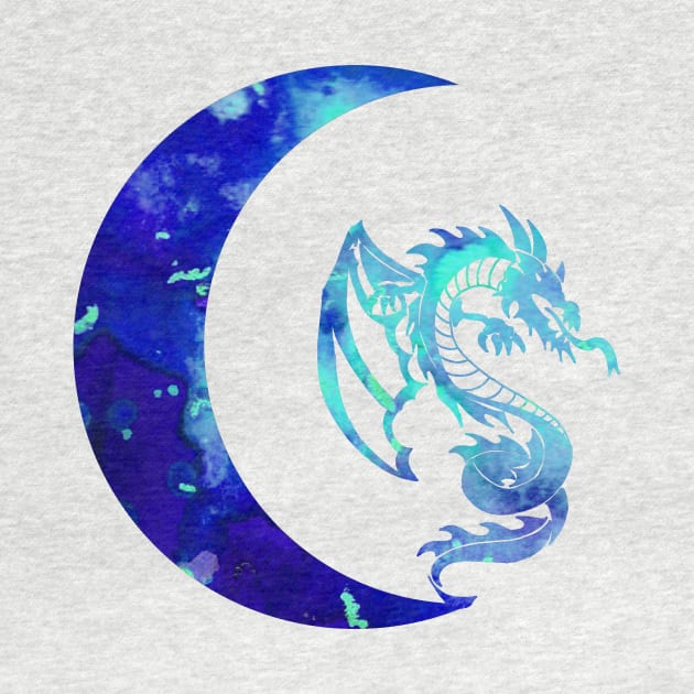 Blue Crescent Moon and Dragon by ZeichenbloQ